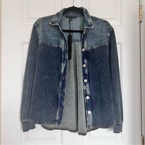 Blue Shacket with Denim and Cotton Two-Tone Design